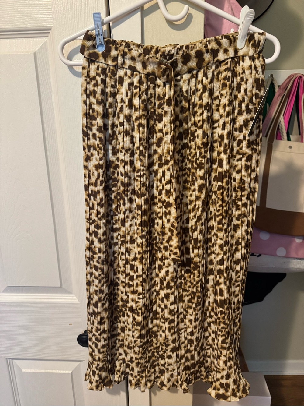 Pleated Leopard-Print Maxi Skirt in Brown and Cream